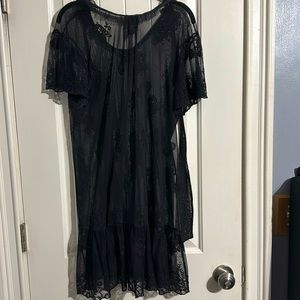 Dolls Kill Widow Black Sheer Mesh Lace Babydoll Midi Dress - Size M